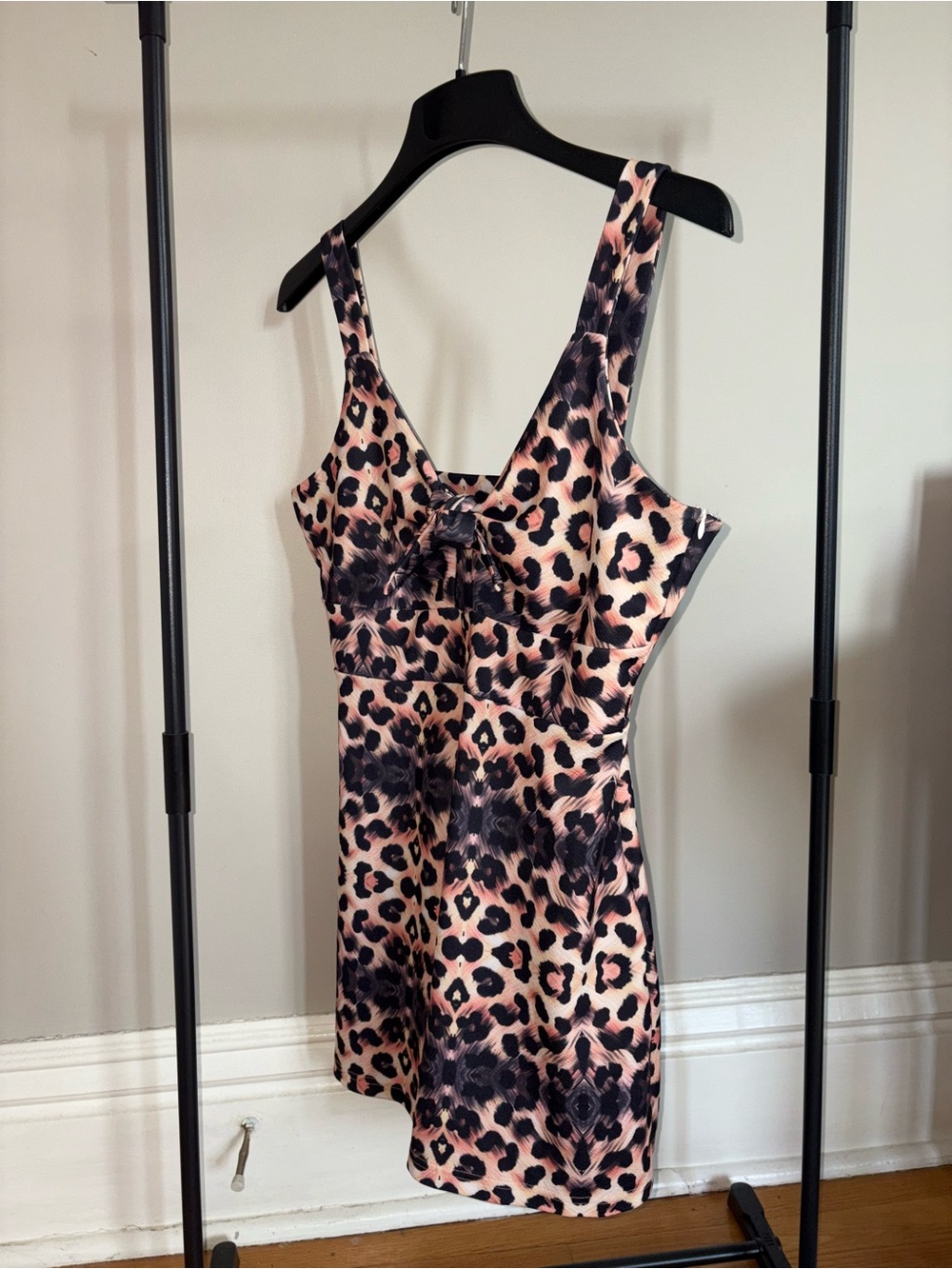 Leopard Print Sleeveless Mini Dress - Pink/Black